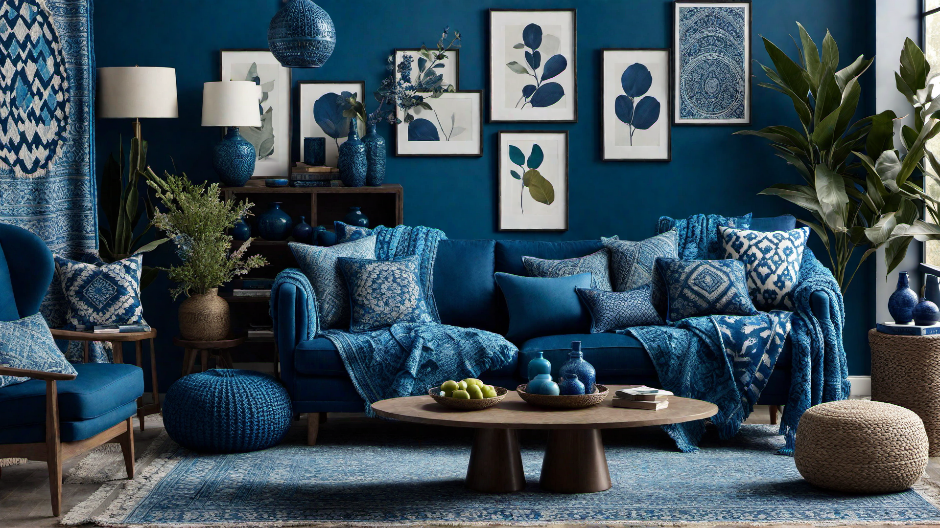 Bohemian Comfort: Blue Throw Blankets and Pillows