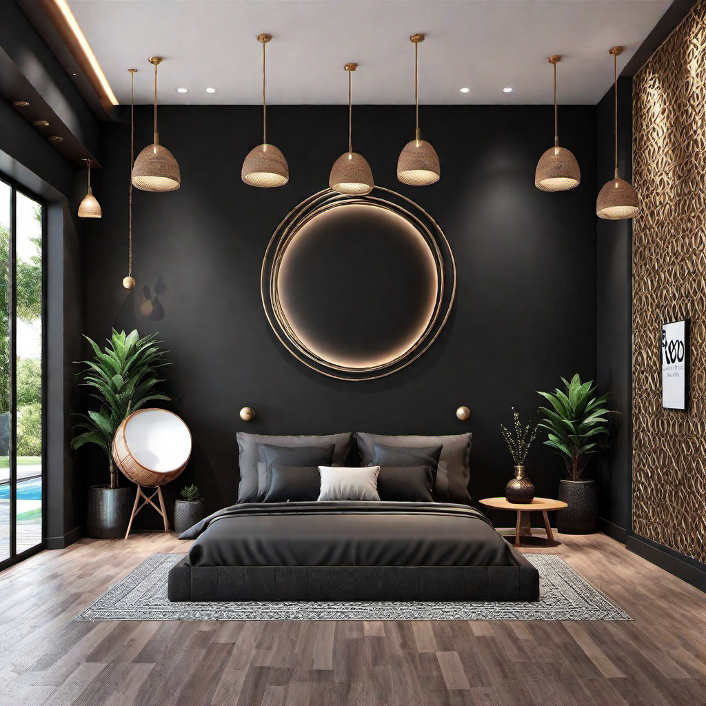 Peaceful Haven: Black Accent Wall in Yoga Room