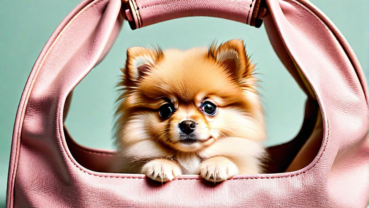 Pomeranian Puppy Peeking Out of a Bag