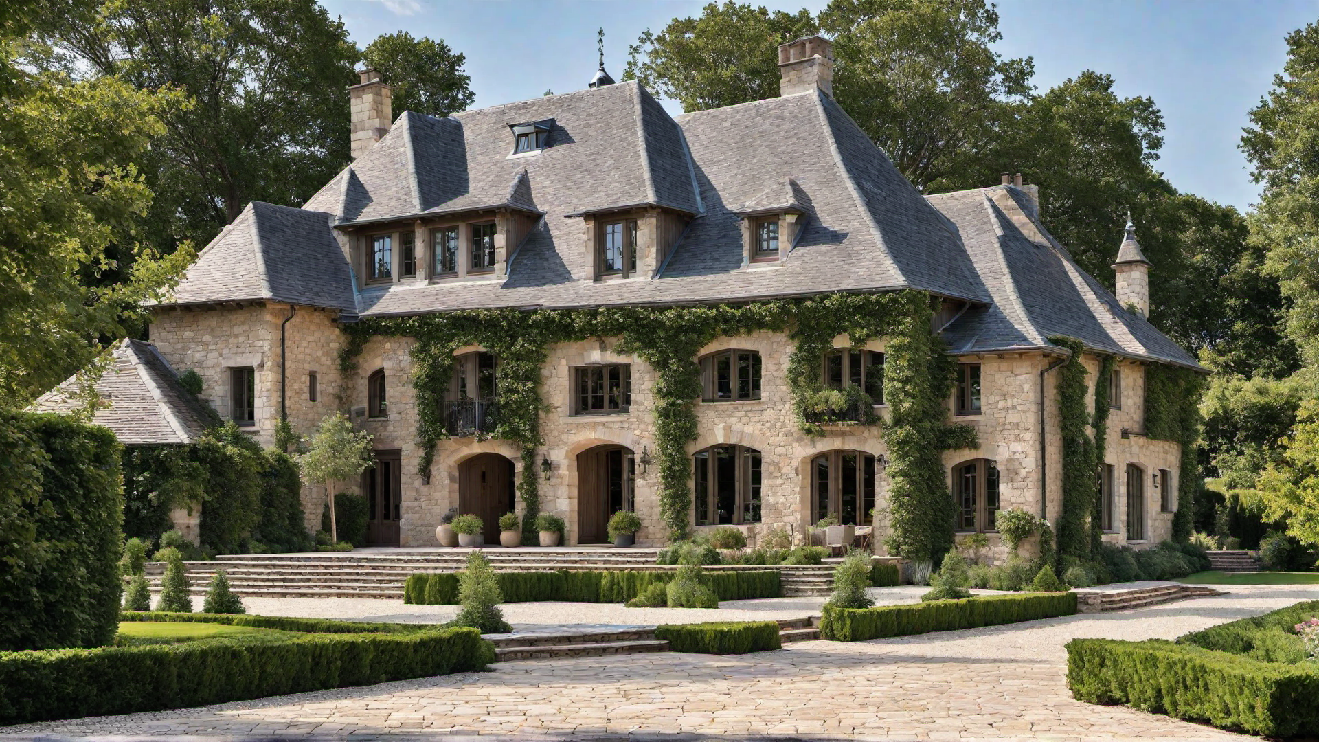 Rustic Wood Beams and Stone Pathways