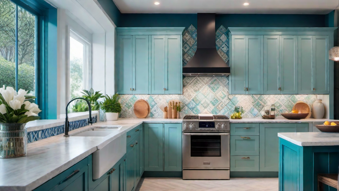 Splash of Color: Vibrant Backsplash Tiles in Coastal Kitchen
