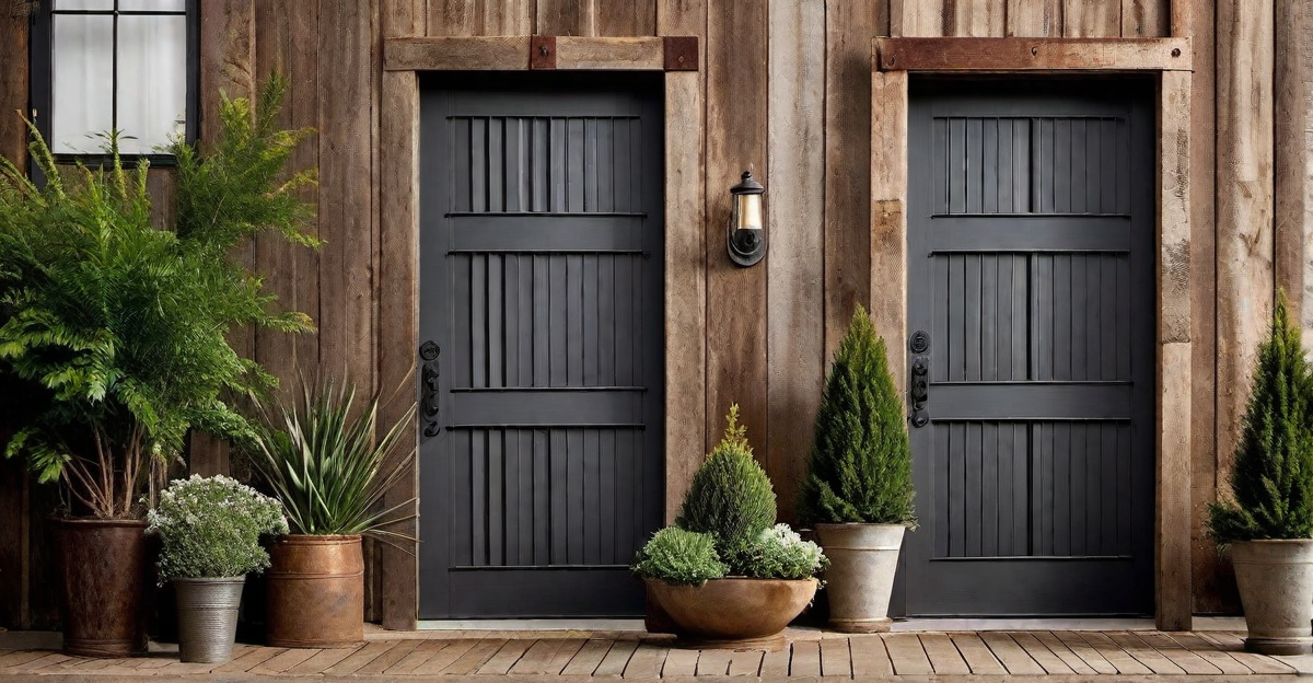 Rustic Charm: Corrugated Metal Door with Vintage Hardware