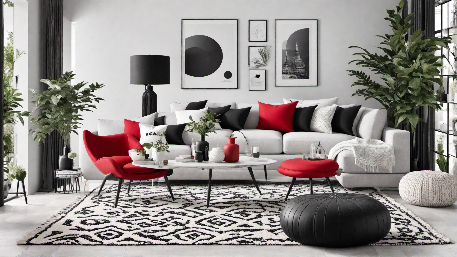 Monochrome White Living Room with Pop of Color