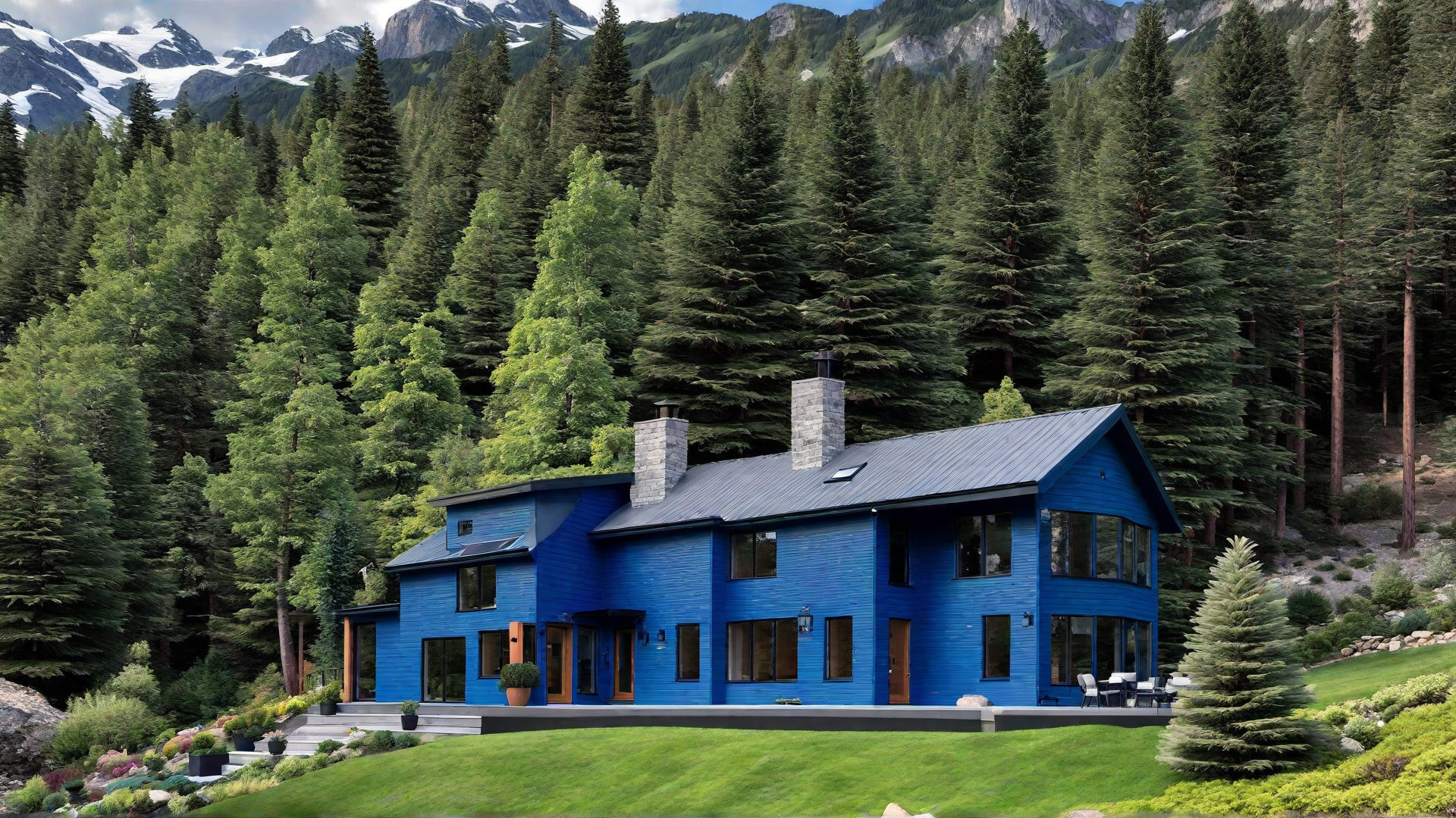 Blue A-Frame Cabin in the Mountains