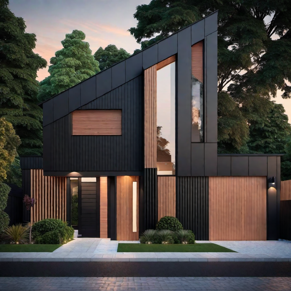 Elegant Symmetry: Black and Cedar Home Front Design