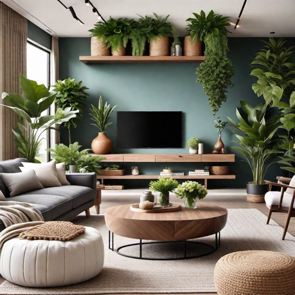 Natural Elements: Cozy Home Living Room with Indoor Plants