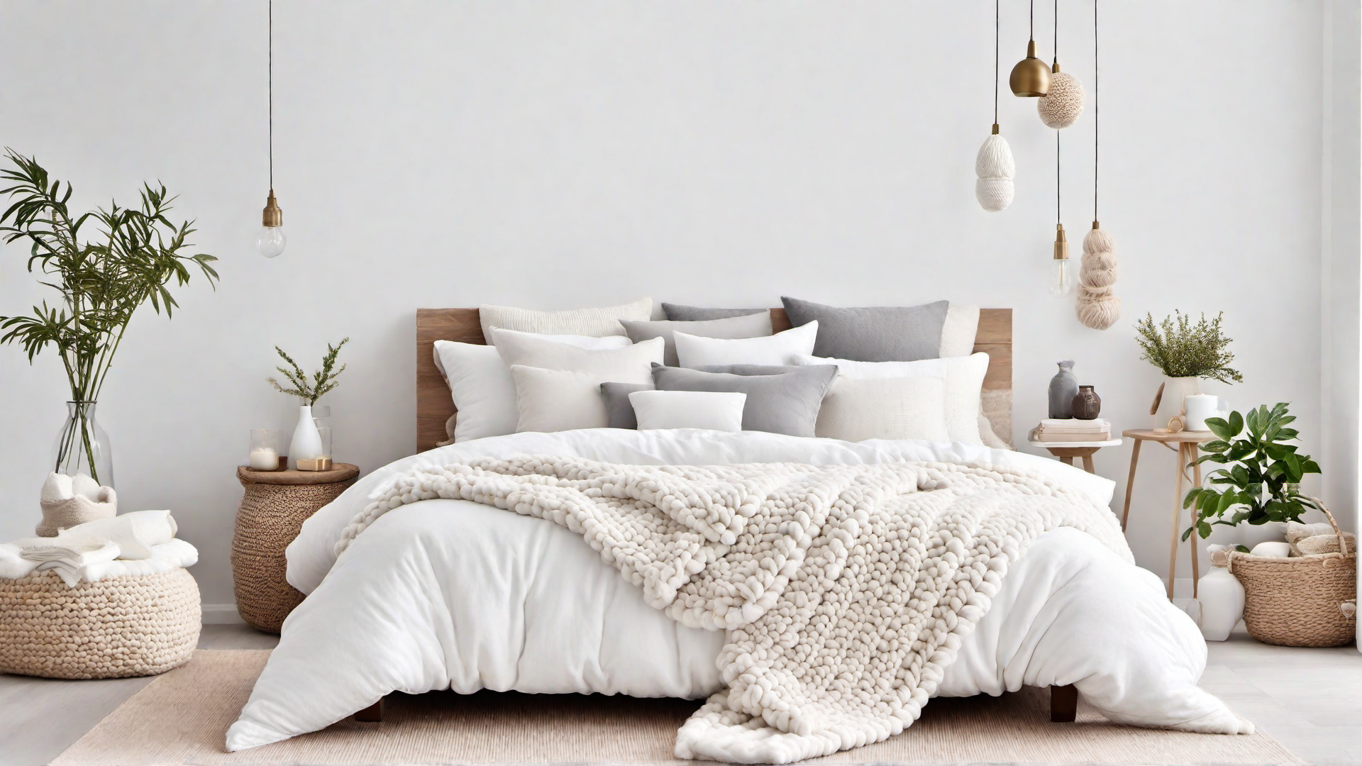 Scandinavian White Bedroom with Cozy Textures