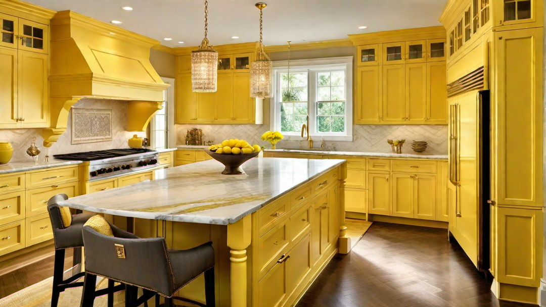 Timeless Elegance: Yellow Kitchen with Marble Countertops