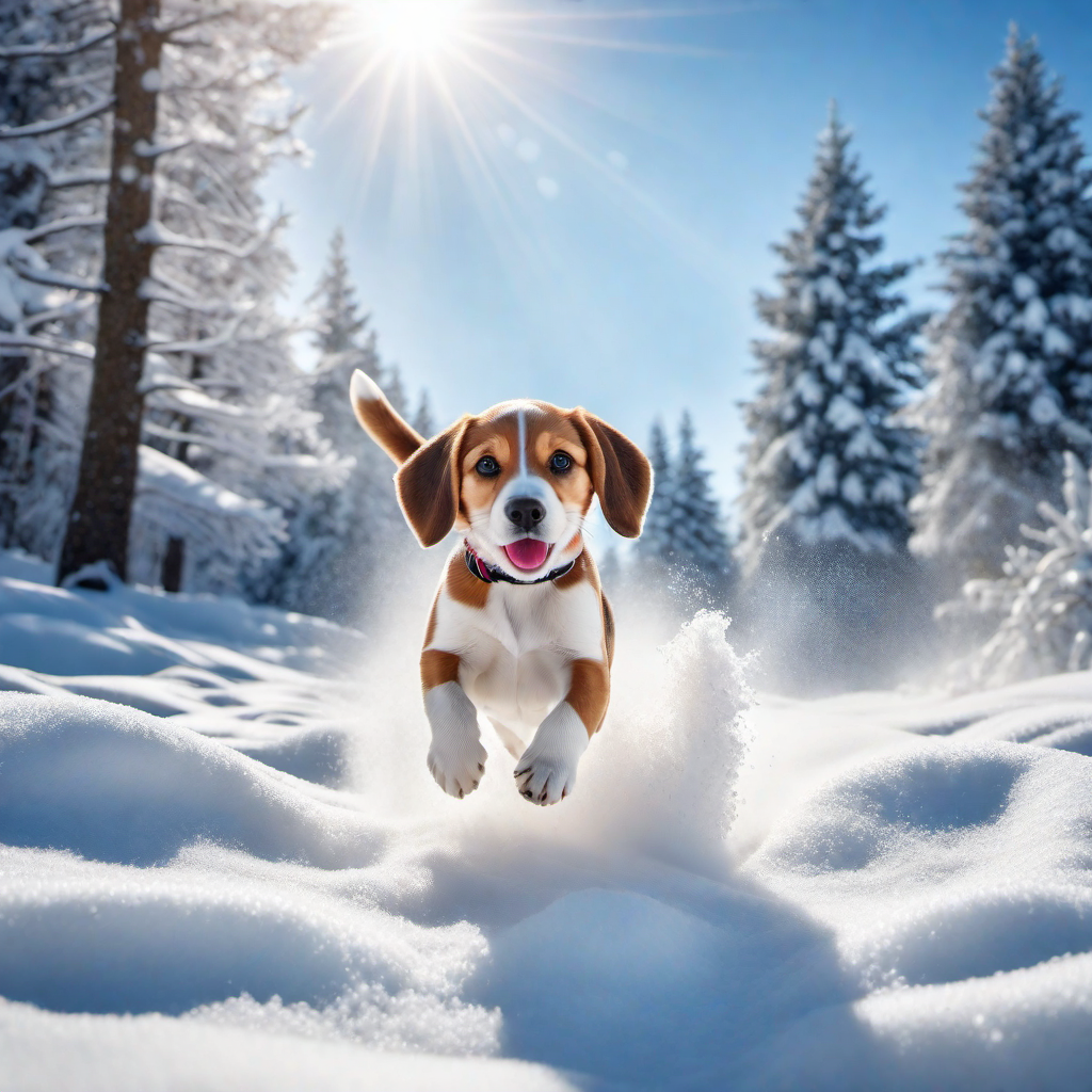 Beagle Puppy Having Fun in the Snow