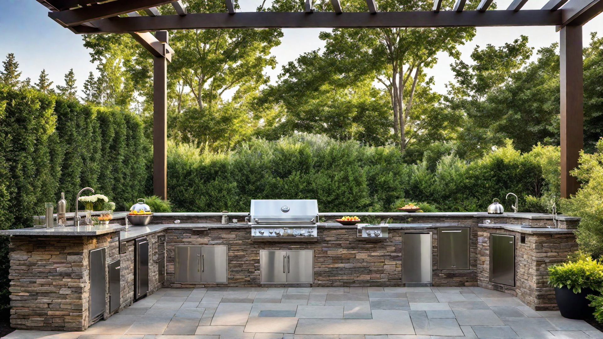Outdoor Kitchen with Integrated Barbecue