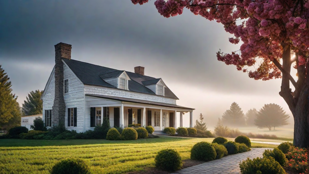 Farmhouse with Cascading Flower Boxes on Windows