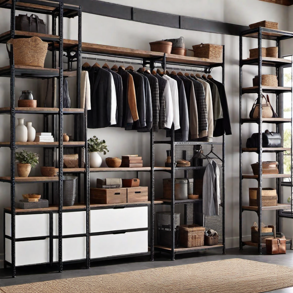 Industrial Bedroom Closet: Open Industrial Shelving