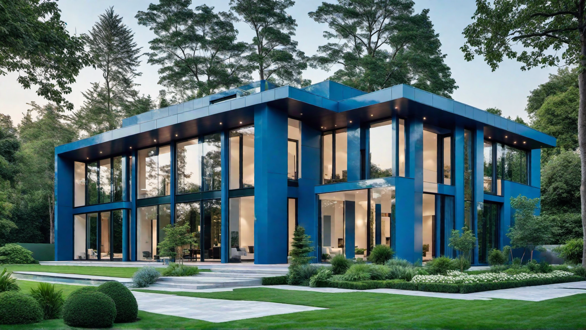 Modern Blue House with Large Windows