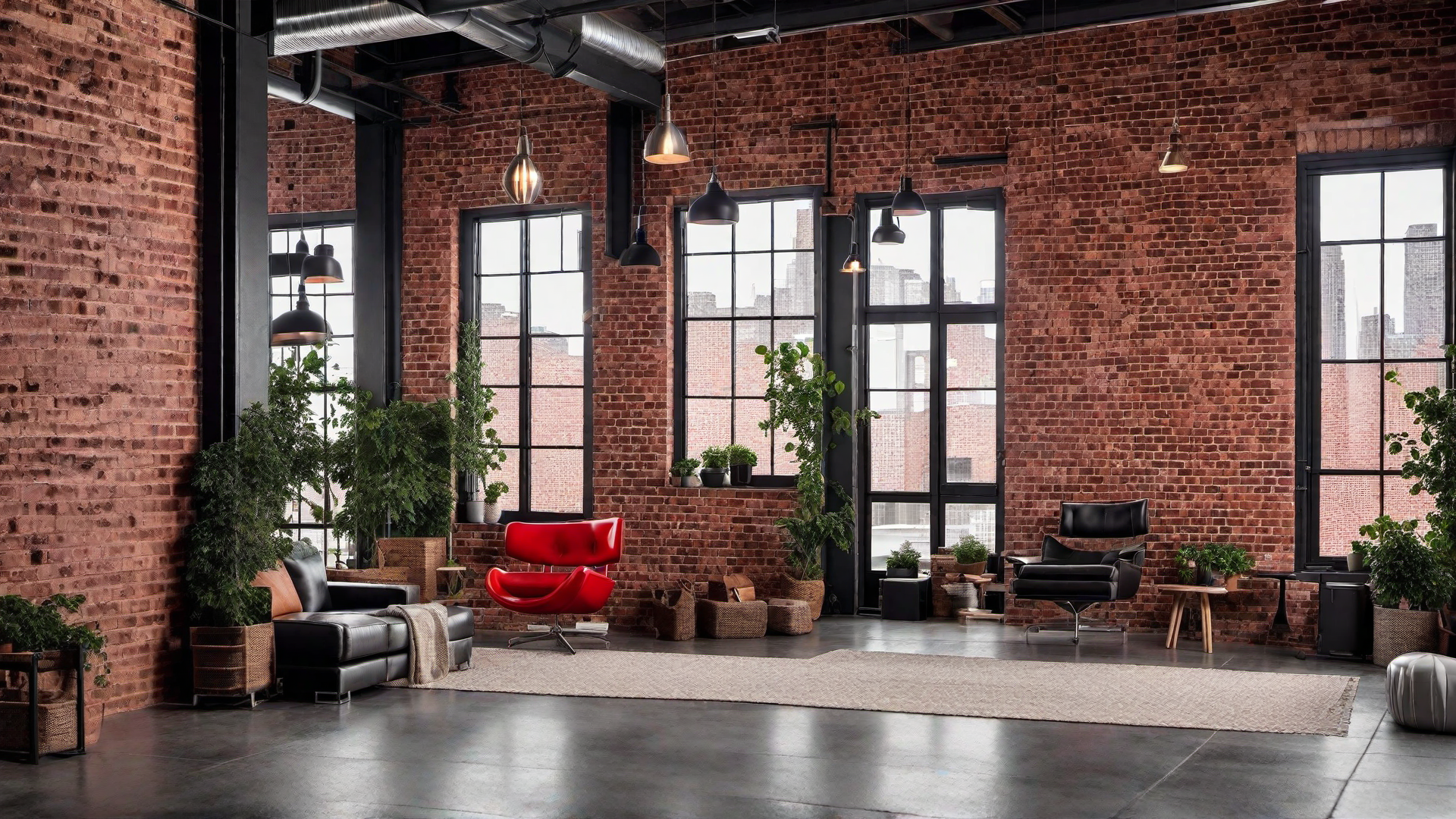 Urban Oasis: Red Brick Accent Wall in an Industrial Loft