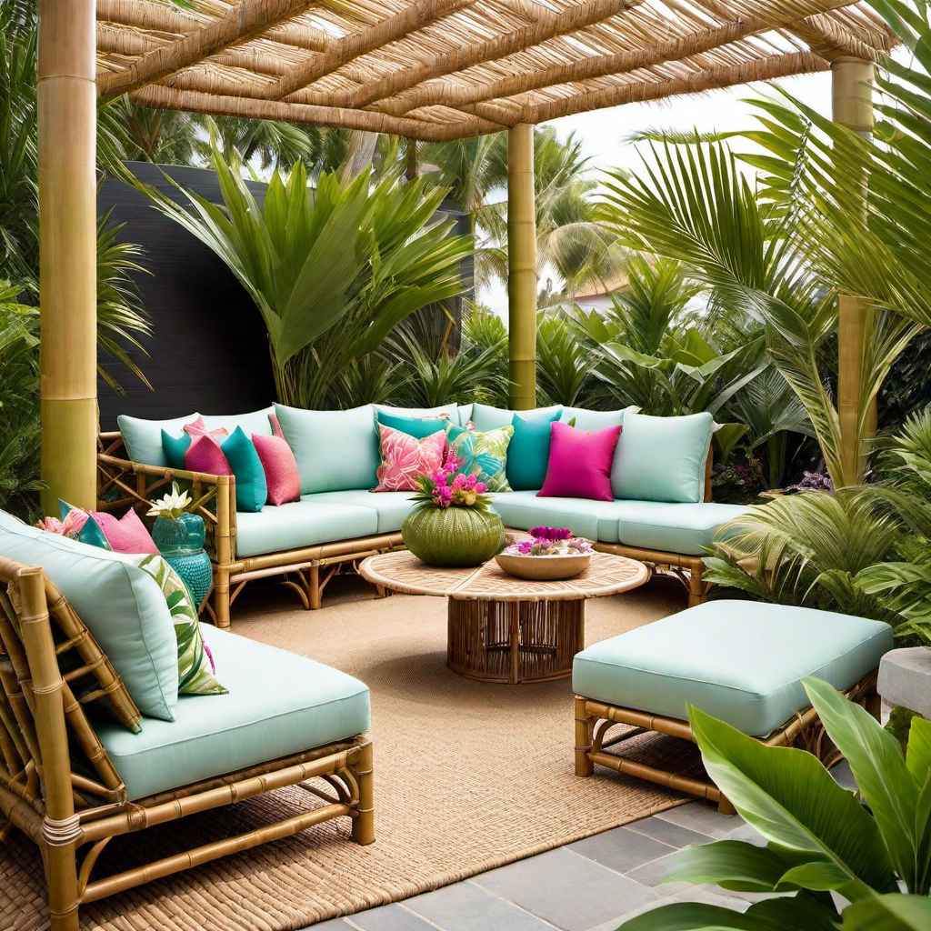 Tropical Escape: Bamboo Pergola with Palm Thatch Roof