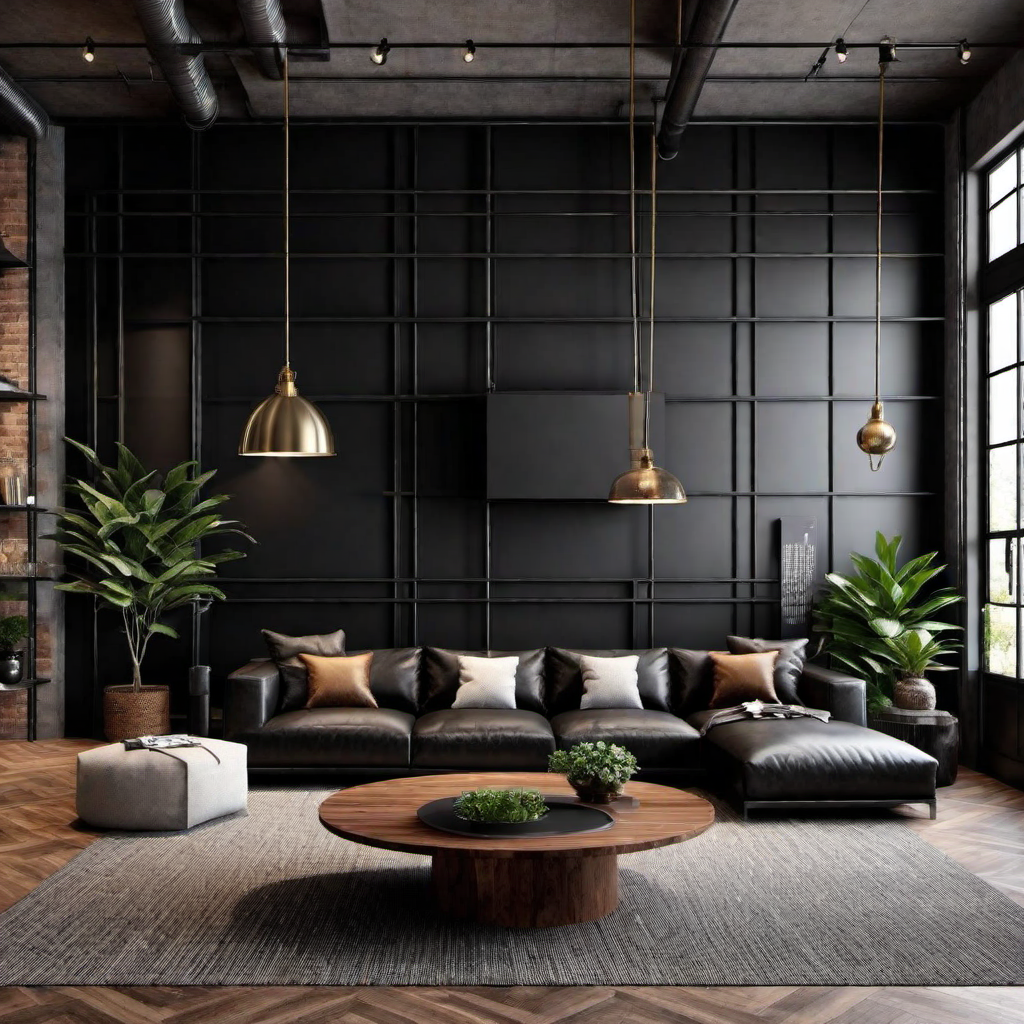 Industrial Vibes: Black Accent Wall in Industrial Style