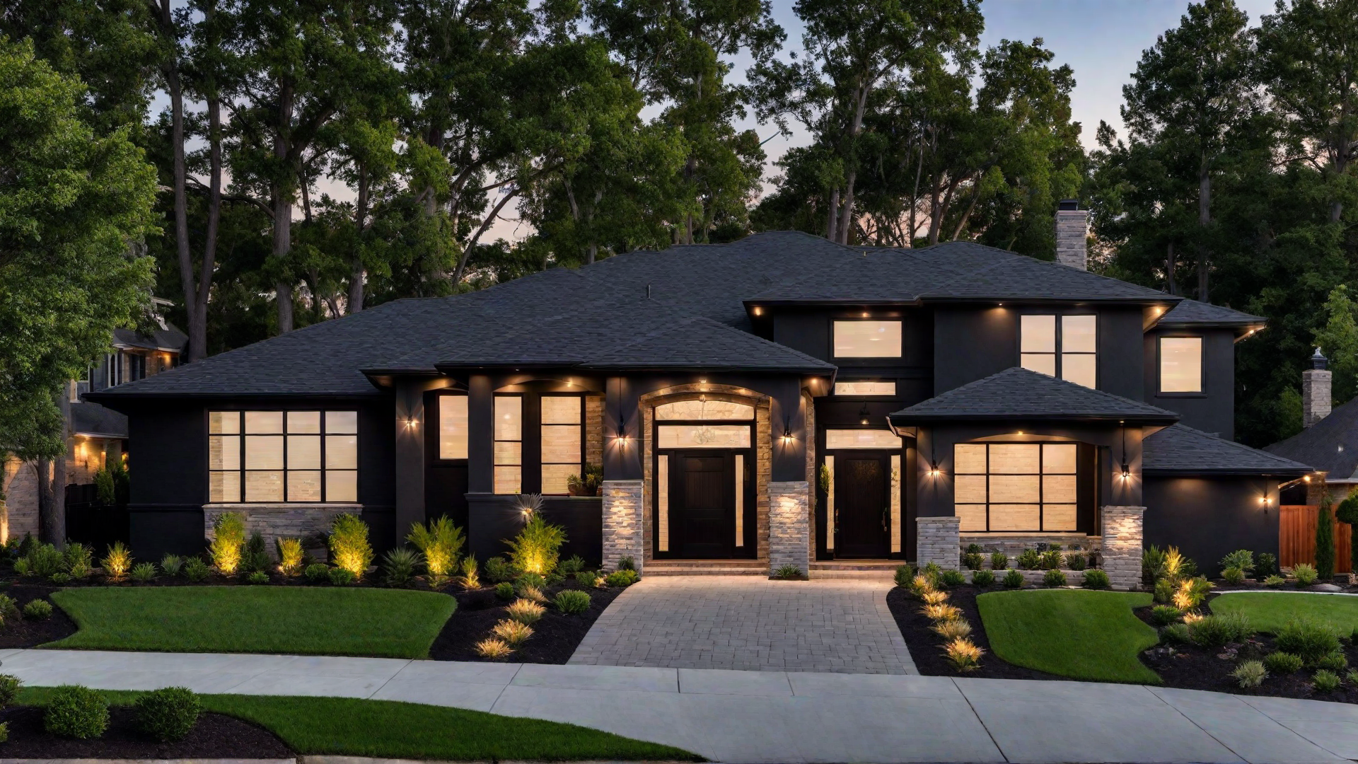 Elegant Lighting: Illuminated Black Exterior Features