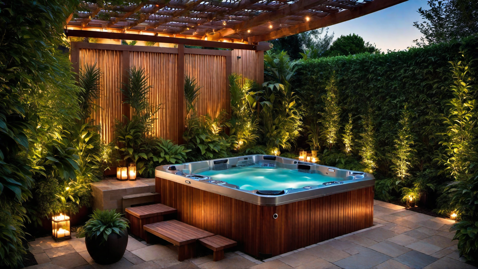 Lavish Hot Tub Enclosed in Privacy Screen