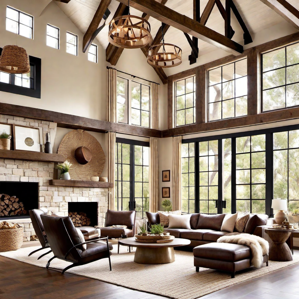 Rustic Charm: Cozy Home Living Room with Exposed Wooden Beams