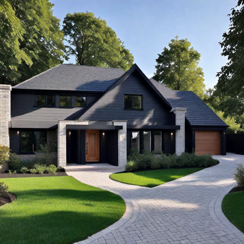 Sophisticated Style: Painted Brick House with Dark Trim