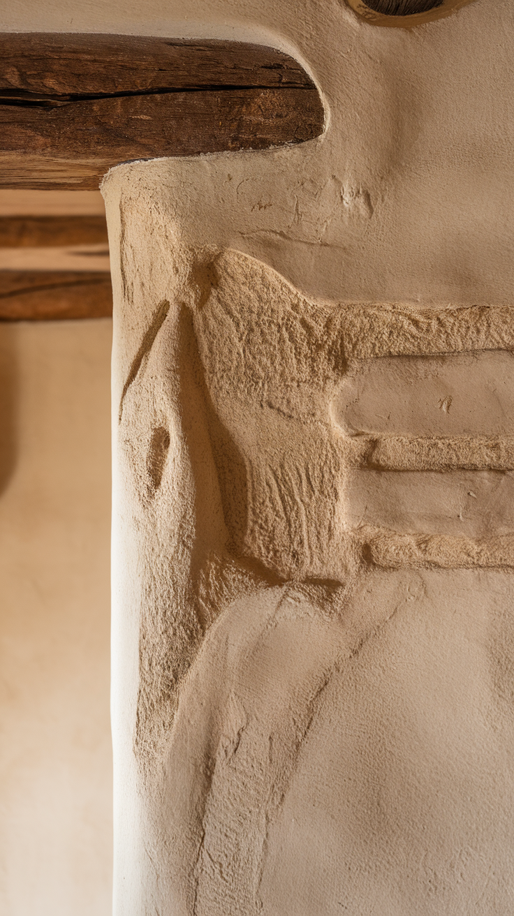 Close-up of a textured wall finish featuring an arched design.