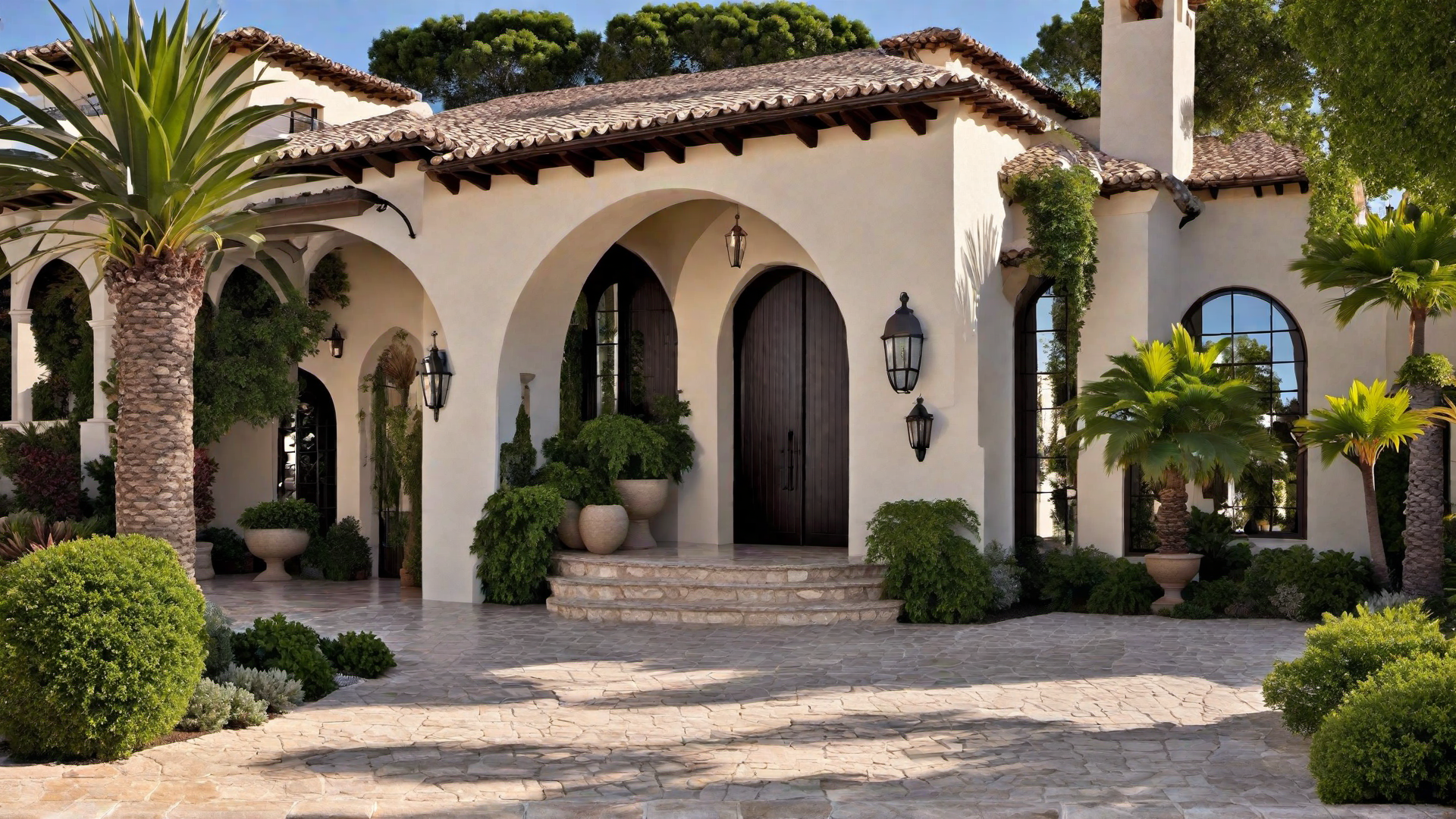 Warm and Inviting Entryway: Mediterranean Arched Door