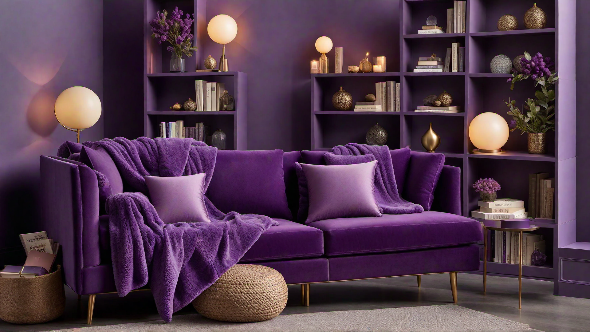 Intimate Purple Reading Nook with Plush Seating