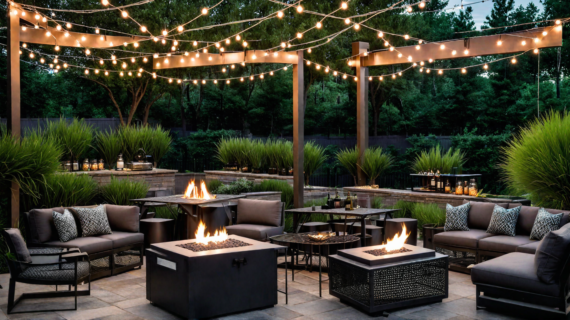 Industrial Touch: Metal Furniture and String Lights