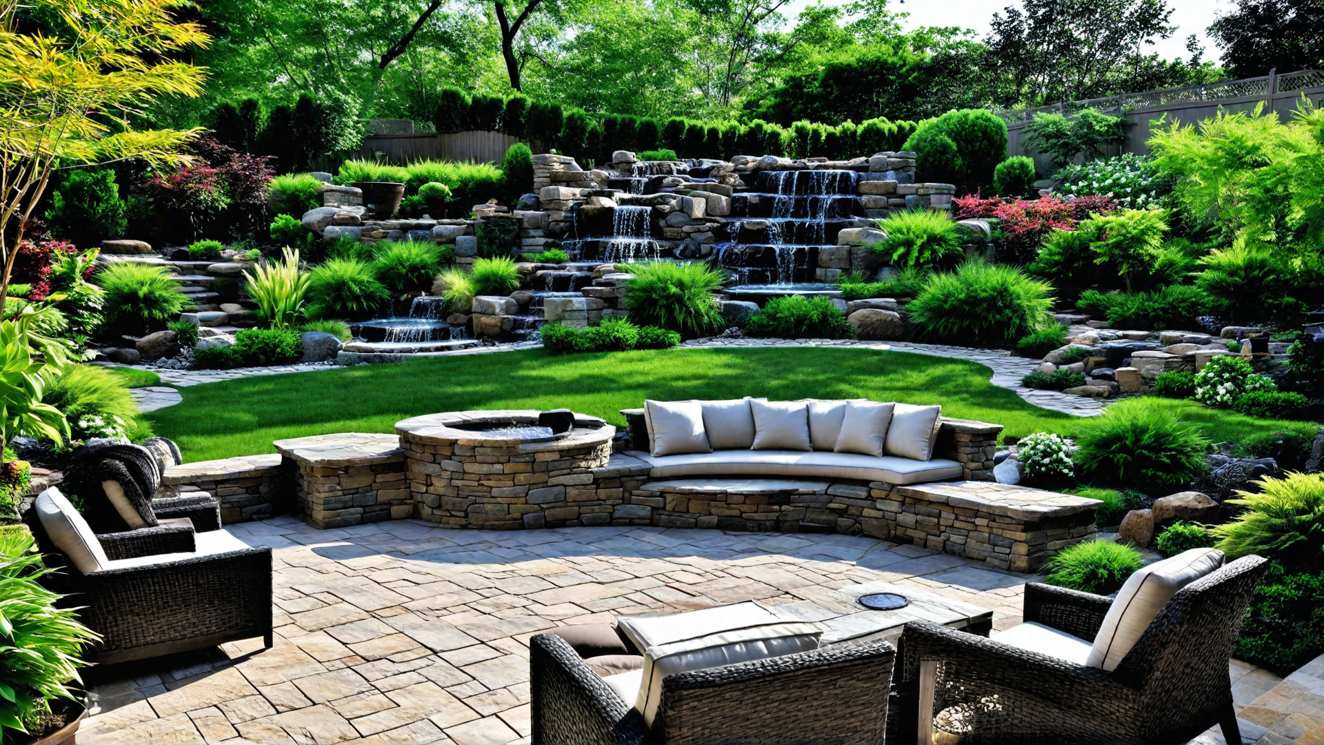 Nature’s Retreat: Stone Patio with Water Feature