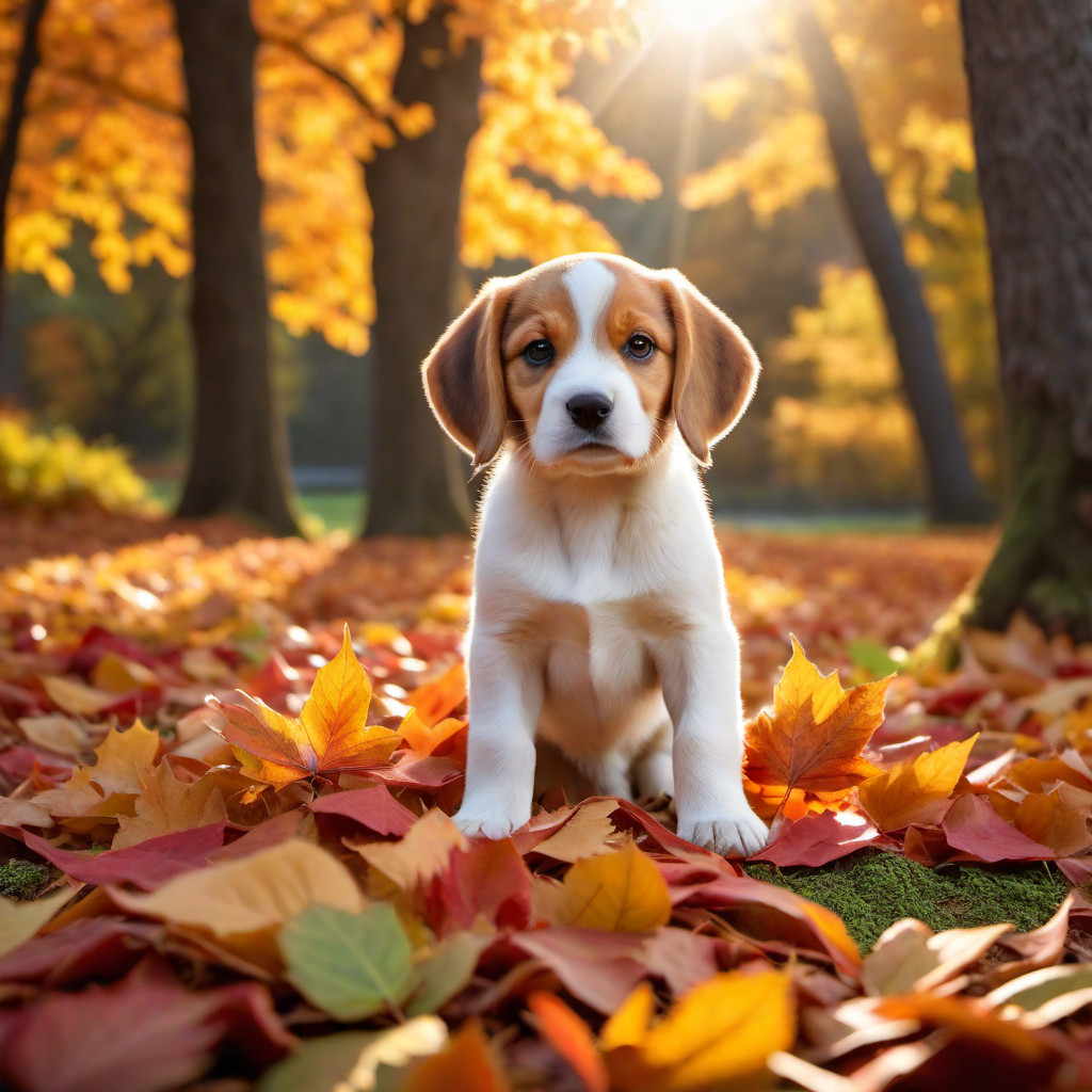 Curious Beagle Puppy Investigating Leaves