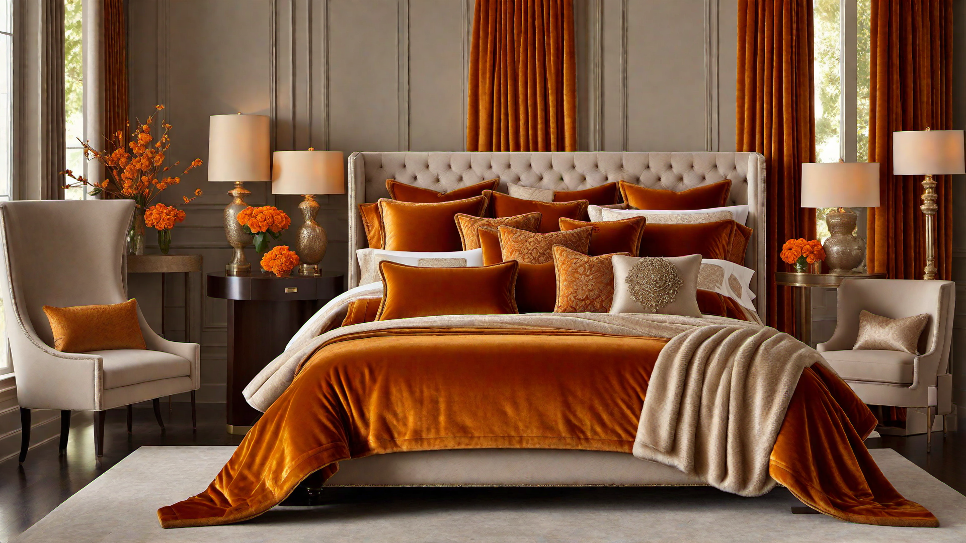 Luxurious Comfort: Orange Velvet Bedspread