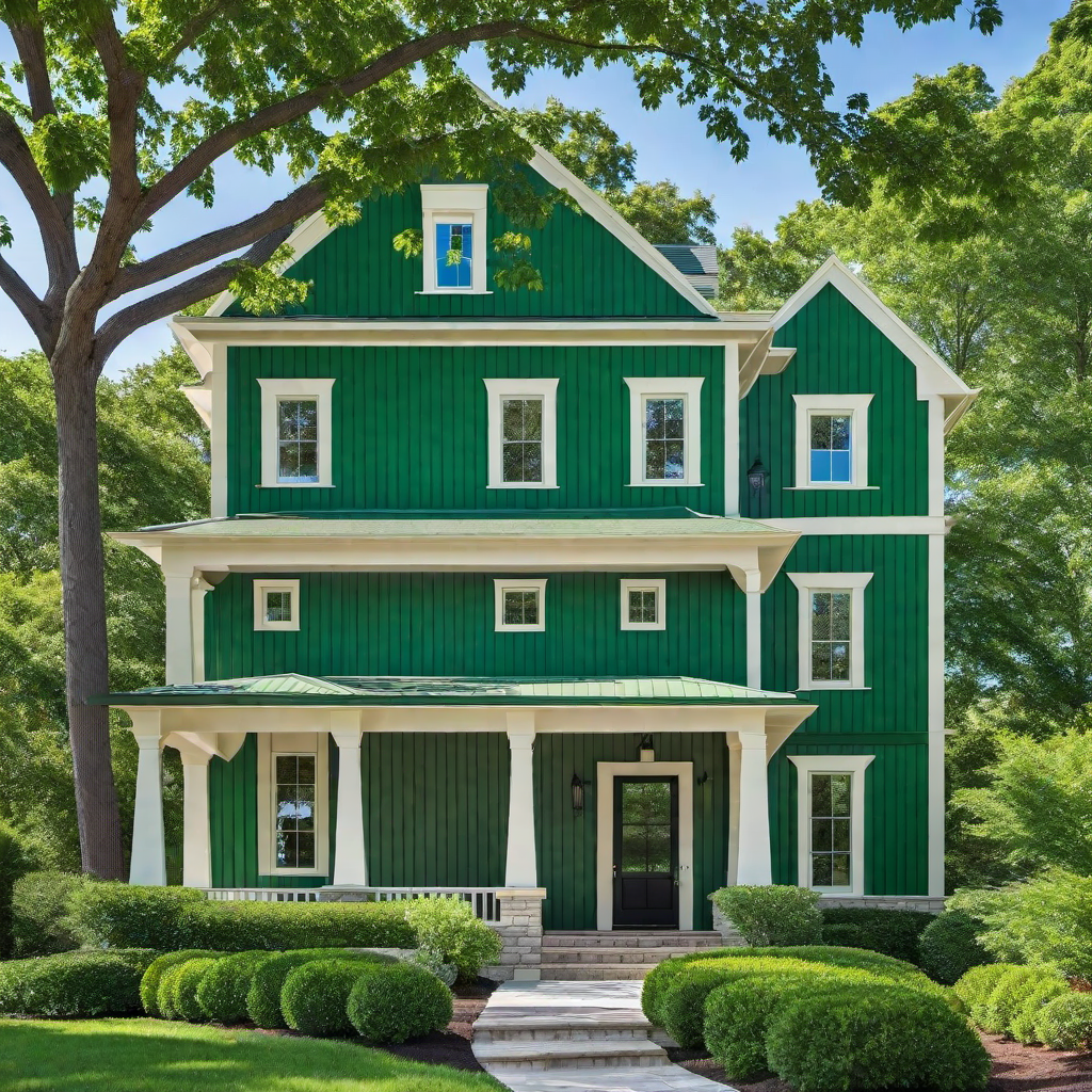Cream House With Green Trim
