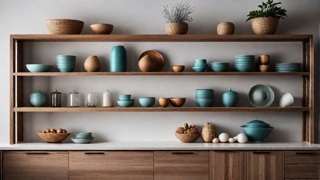 Open Shelving for Displaying Beachy Decor in Coastal Kitchen