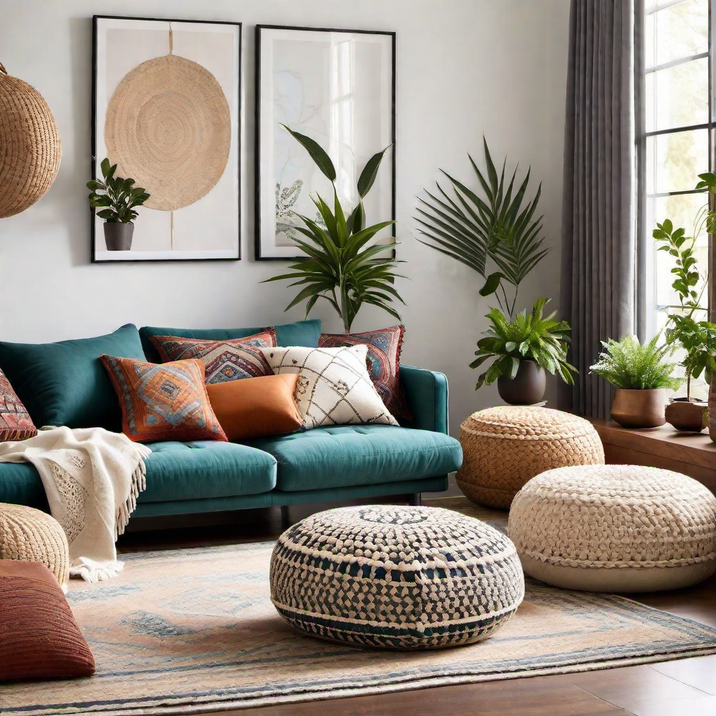 Bohemian Flair: Cozy Home Living Room with Floor Pillows