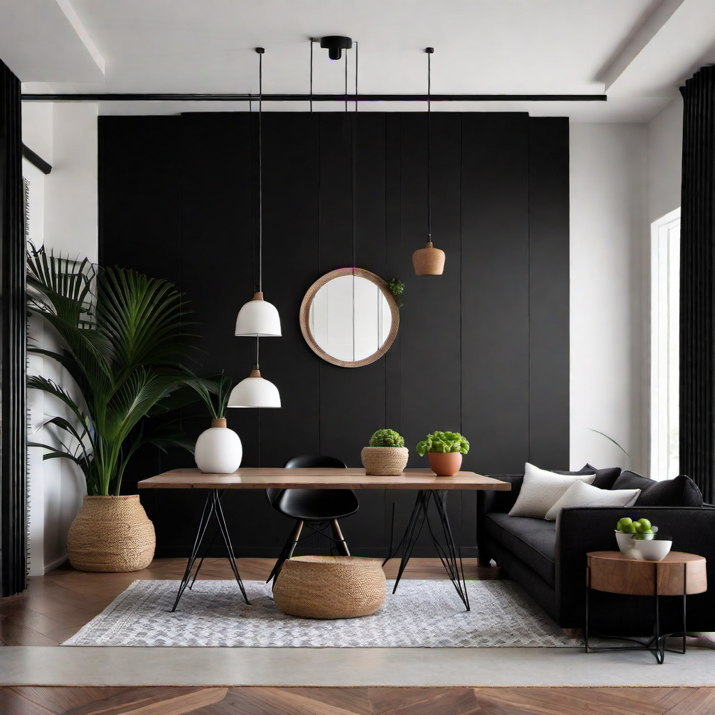 Lively Patterns: Black Accent Wall with Patterns