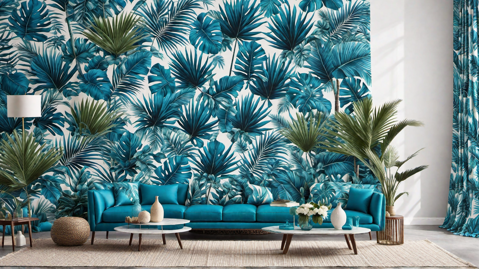 Tropical Paradise: Blue Palm Leaf Prints