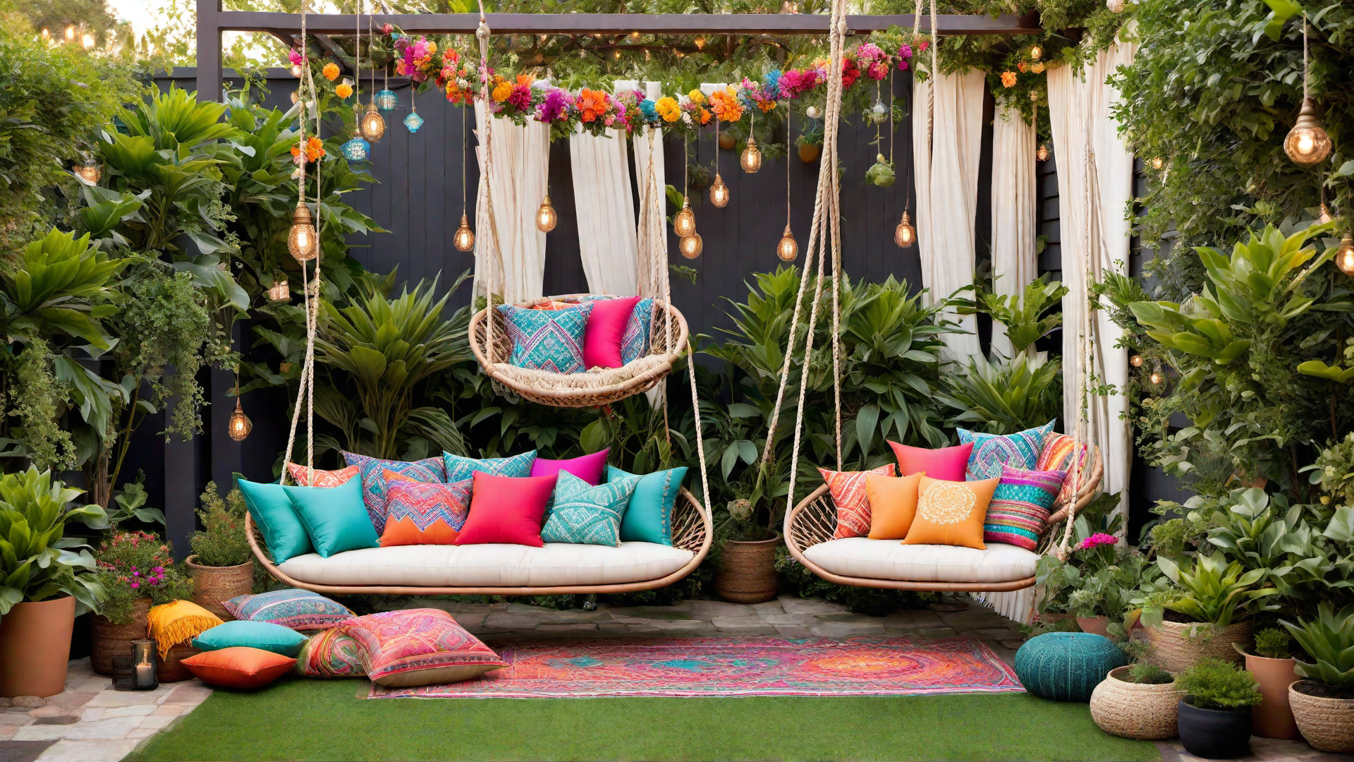 Boho Chic Patio with Colorful Textiles and Patterns