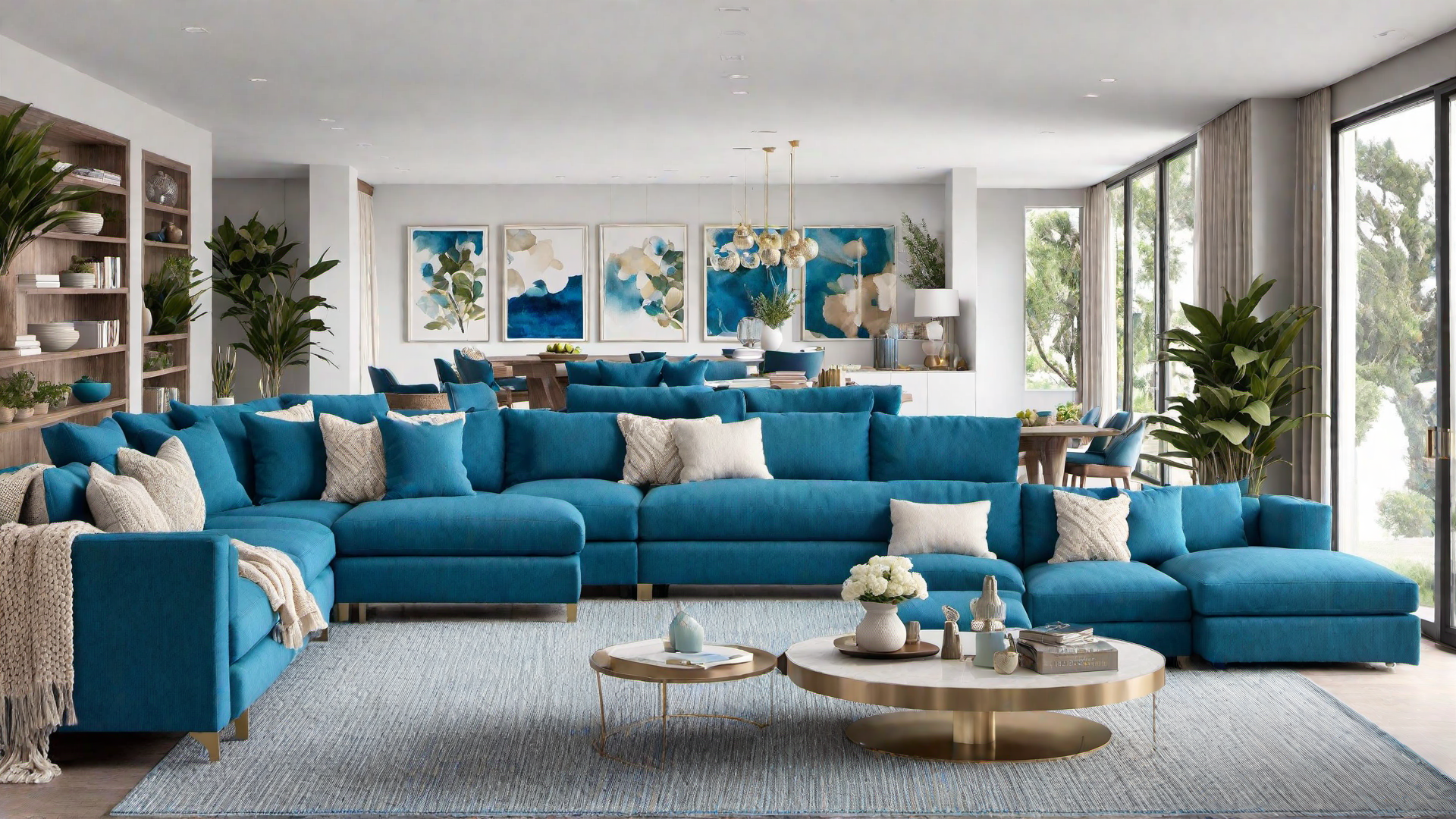 Family Room Fun: Blue Sectional Sofa