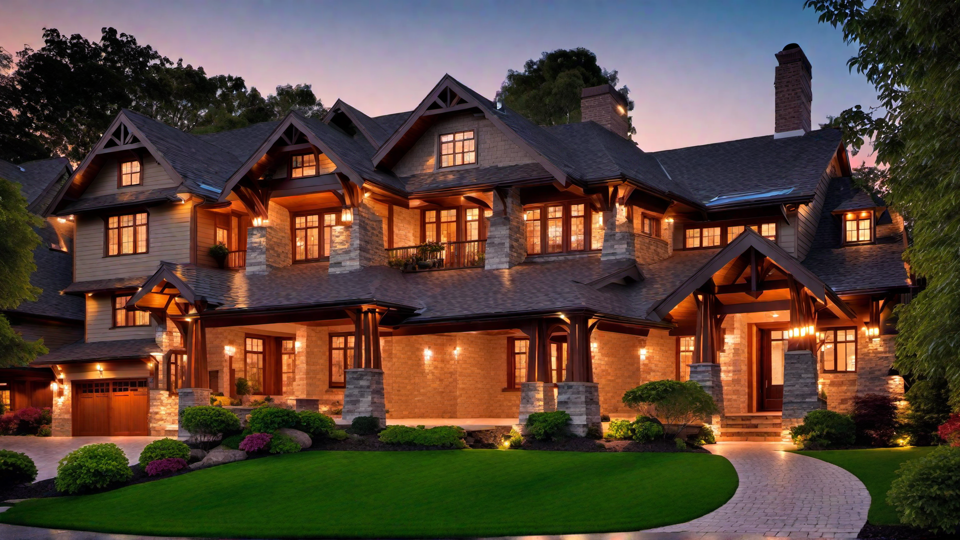 Classic Craftsman House Lit Up at Night
