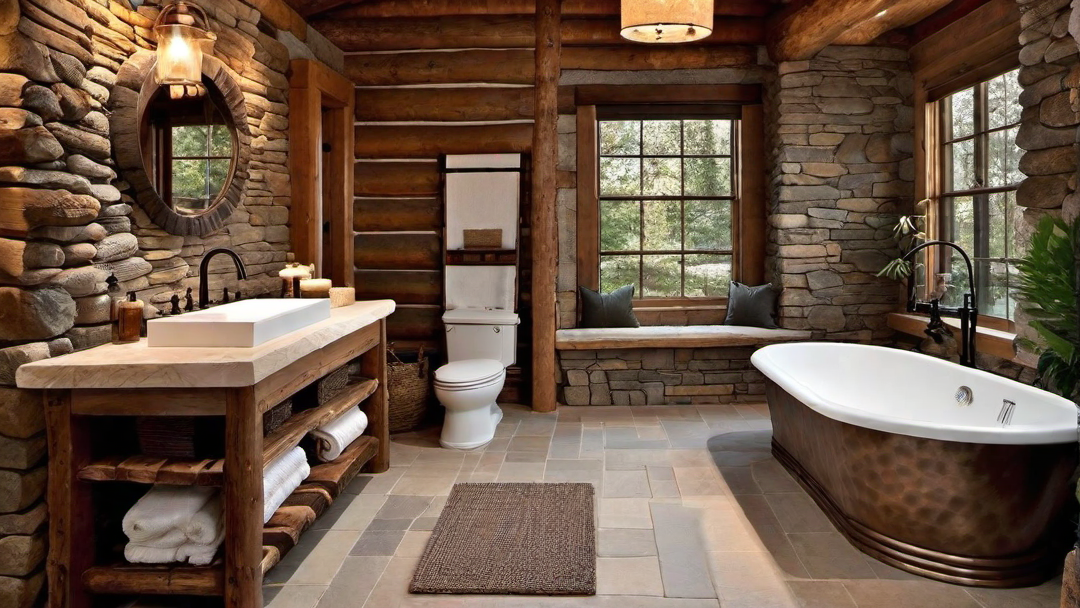 Bathroom Elegance: Stone Sink and Wooden Vanity