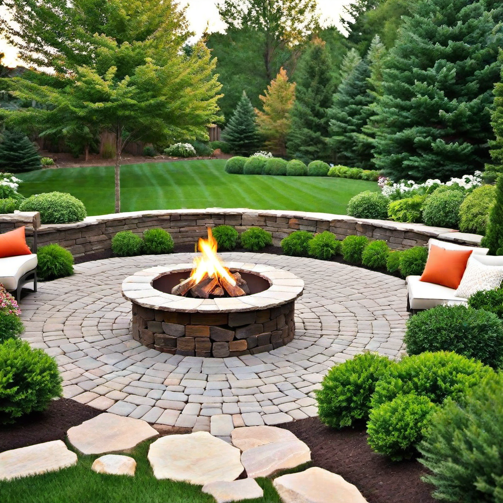 Rustic Charm: Outdoor Fire Pit Surrounded by Natural Stones