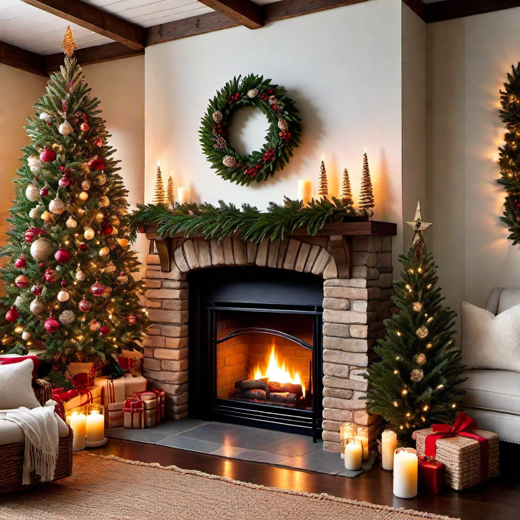 Charming Fireplace Display: Festive Mantel Decor