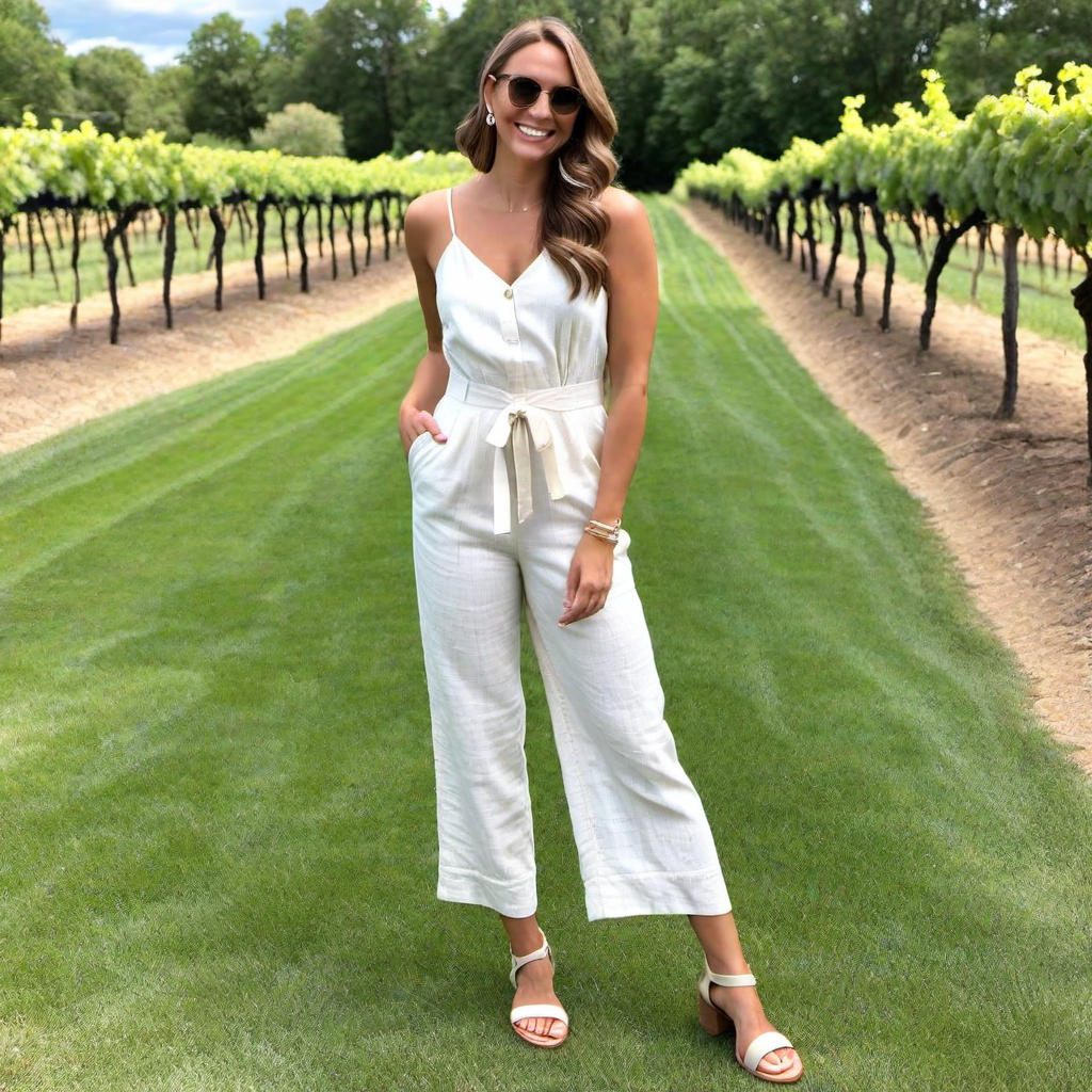 Linen Jumpsuit with Slide Sandals