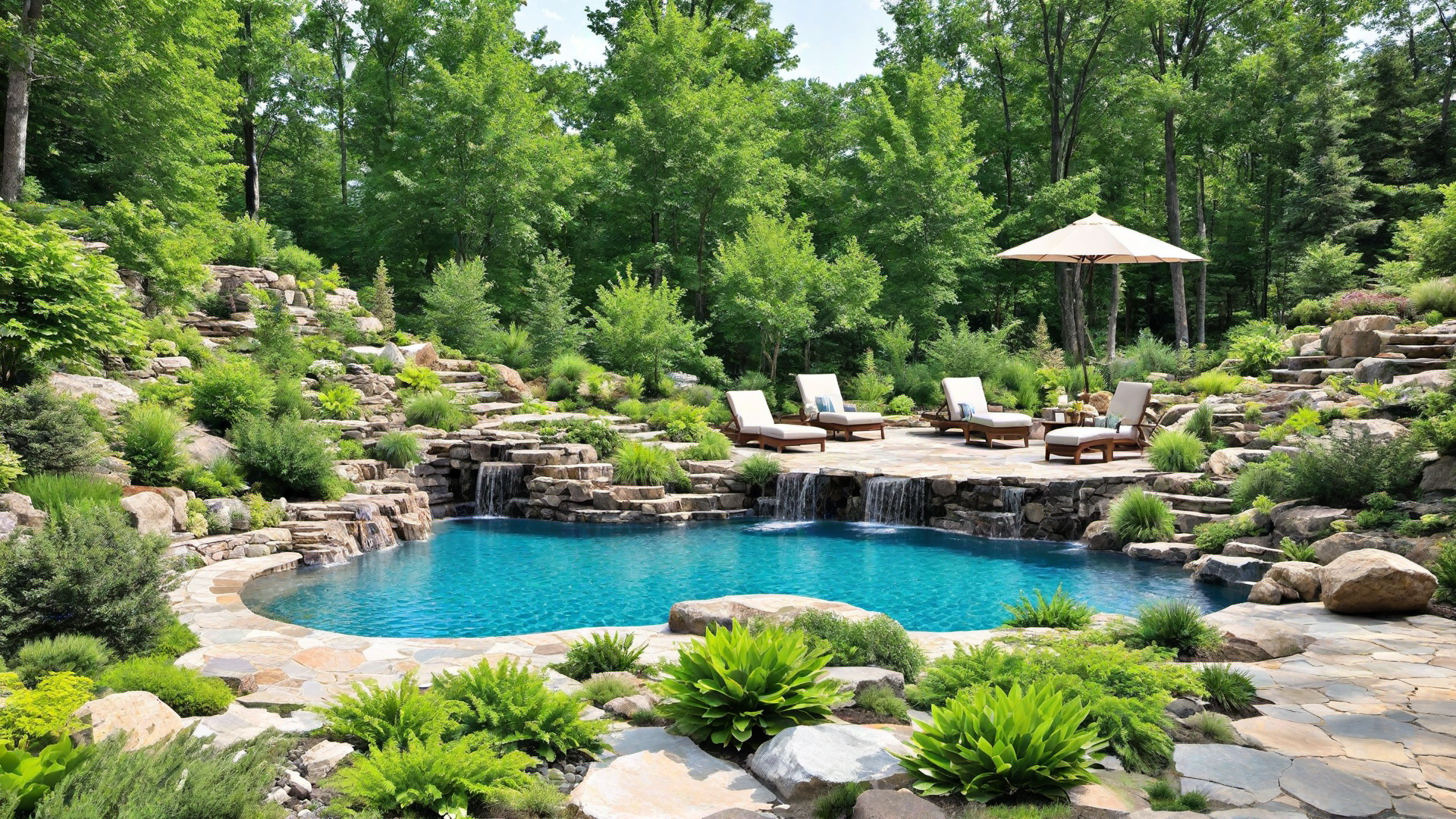 Rustic Pool with Natural Stone Surroundings
