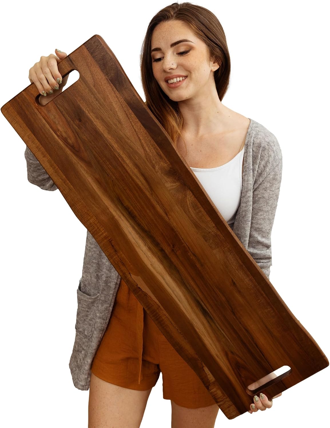 Thirty six inch acacia serving board with handles