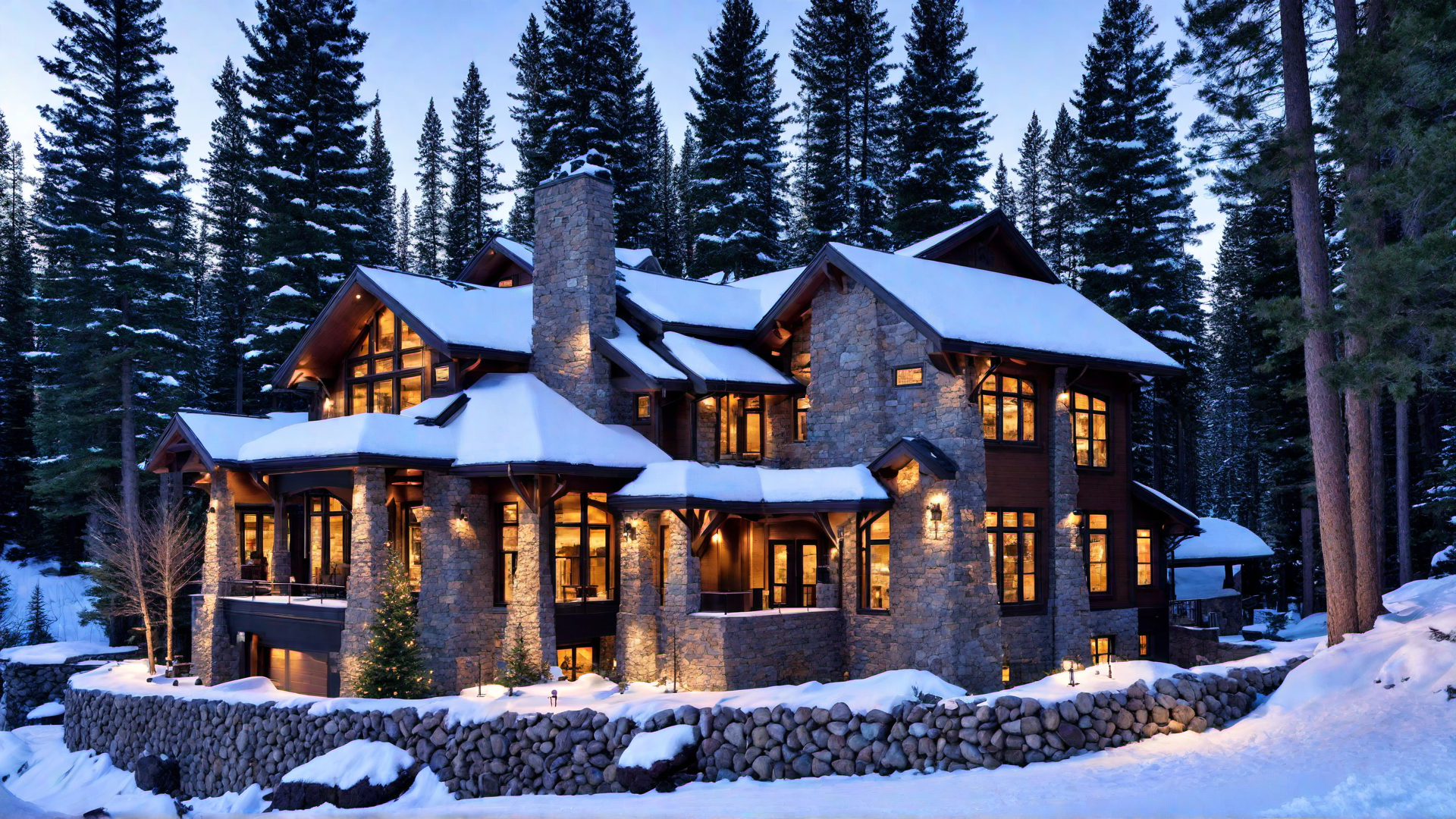 Snow-Capped Mountain Cottage in Winter
