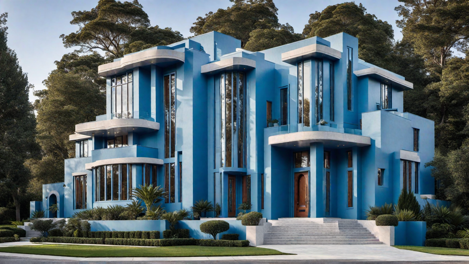 Art Deco House with Blue Facade