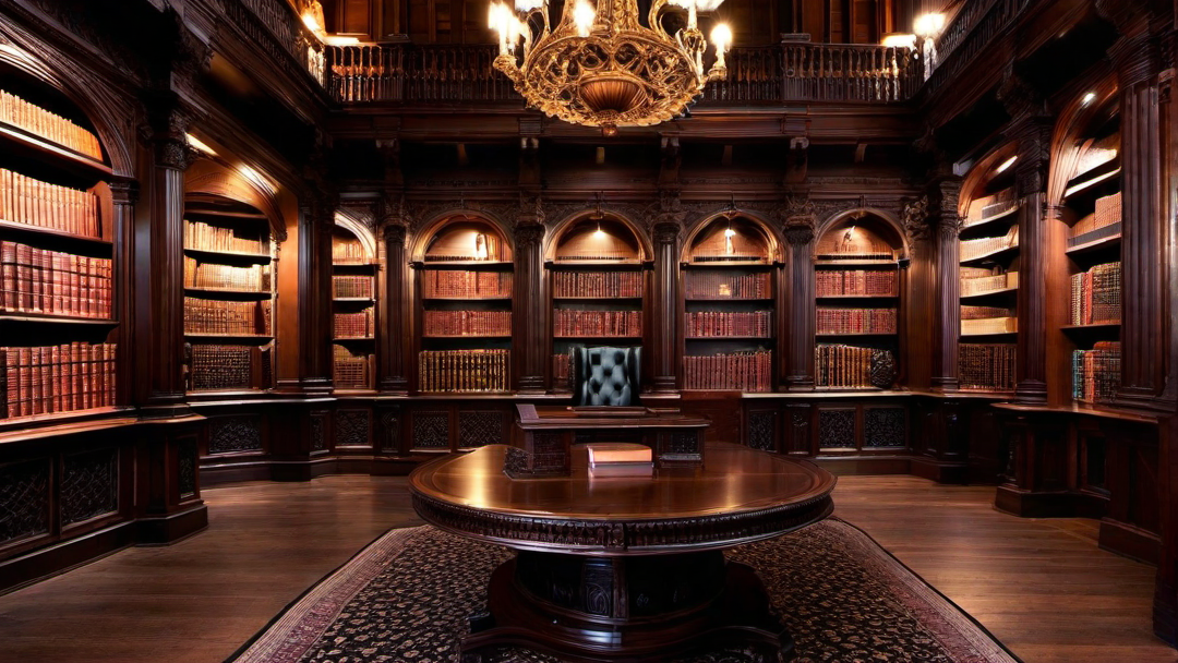 Gothic Splendor: Dark Wood and Intricate Carvings in a Historical Library