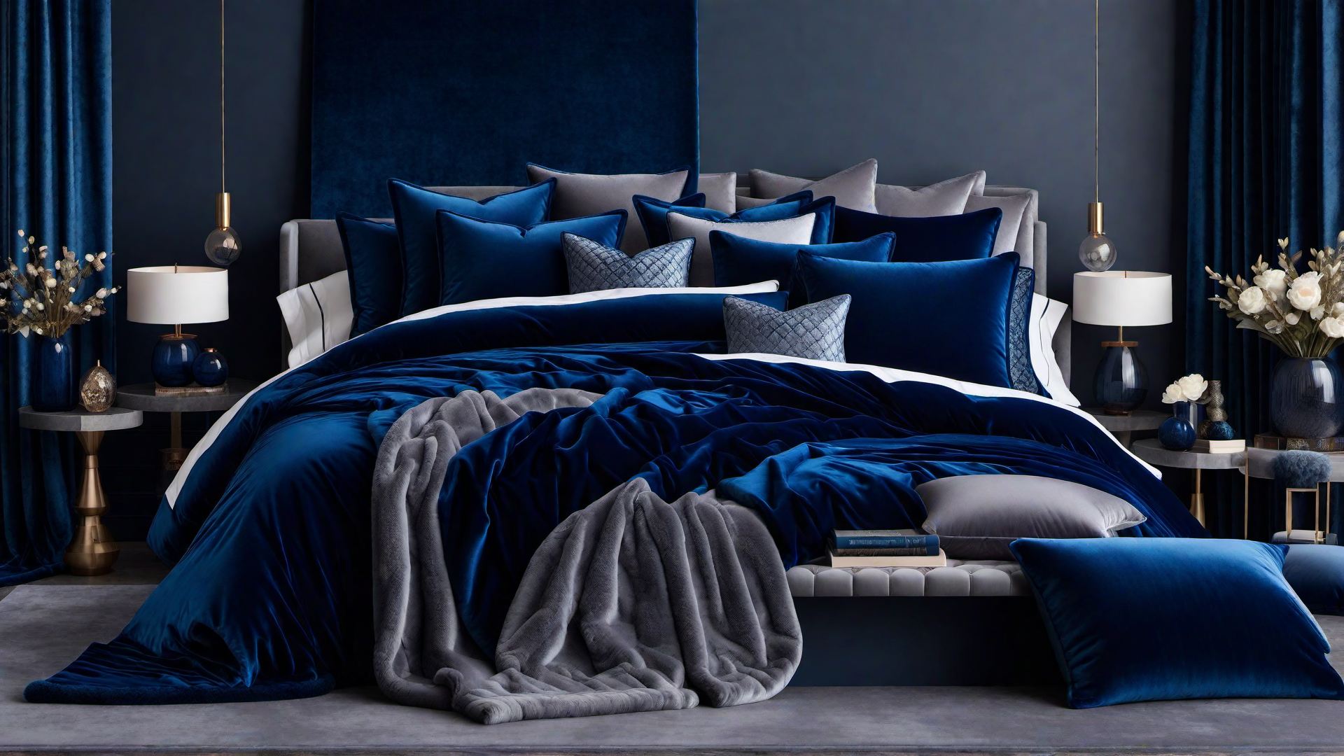 Luxurious Indulgence: Deep Blue Velvet Bedding