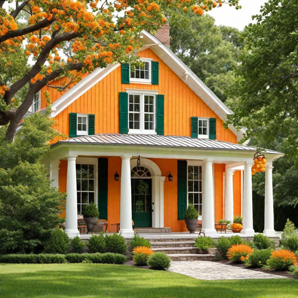 Sunny Orange Farmhouse with Green Shutters